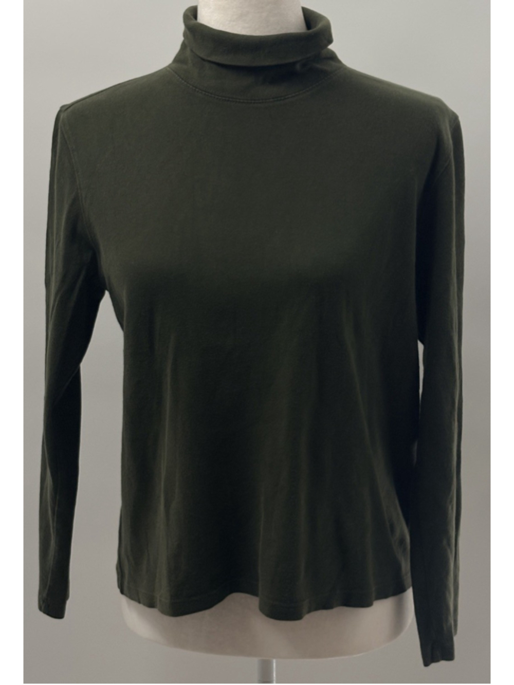 Lands End Olive Green Turtleneck Top Womens Small 6-8 Long Sleeve Cotton Knit